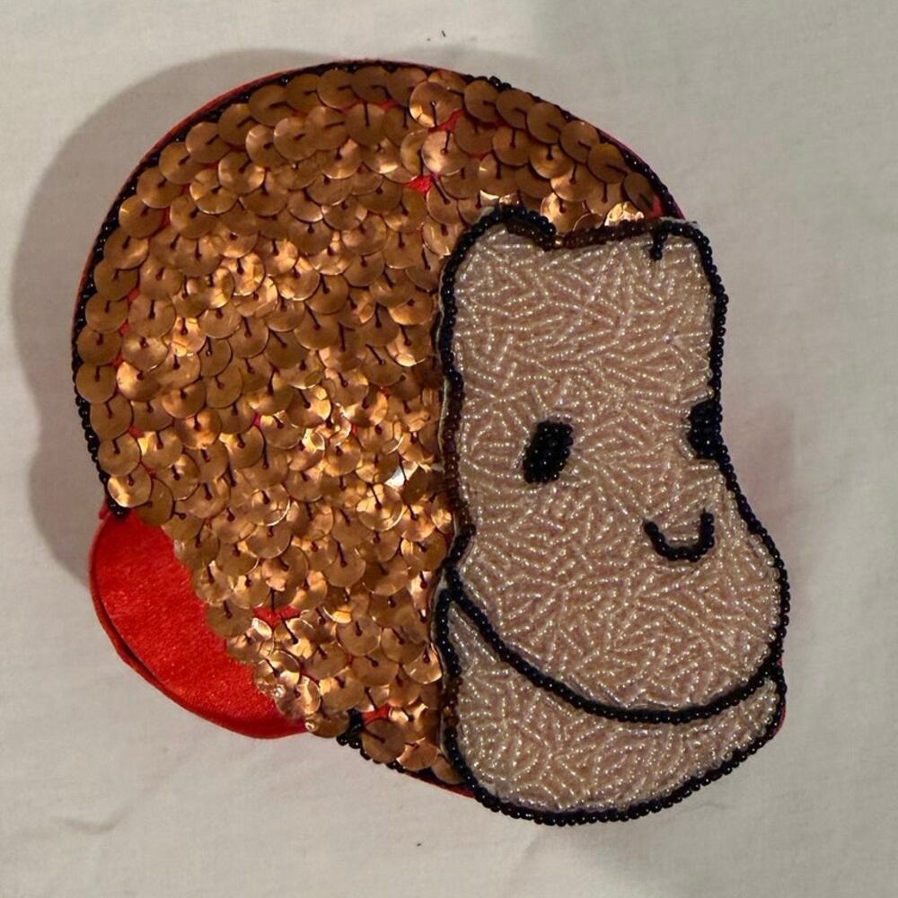 Vintage Curious George Sequin Beaded Trinket Jewelry Box Red